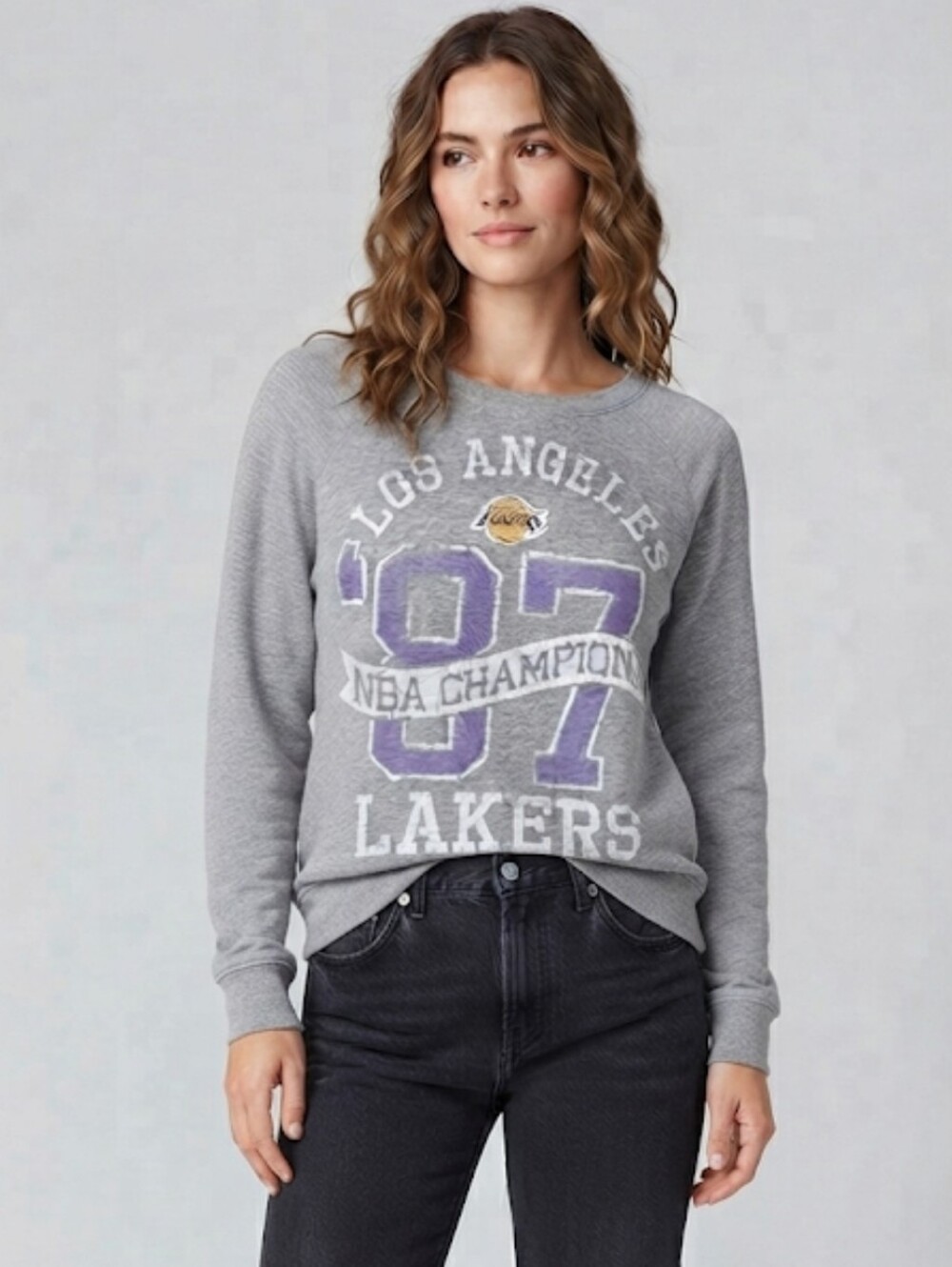 Vintage Junk Food LA Lakers 1987 NBA Champions Wide Neck Long Sleeve Top Size Lg